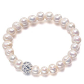 Women 100% White 8-9mm Baroque Natural Freshwater Pearl Strand Bracelet