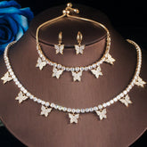 Accessories Women White CZ Cute Butterfly Jewellery Set