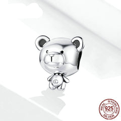 Sterling Silver 925 Bear Toy Beaded Charm