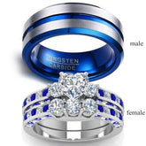 Stainless Steel Blue 8mm Unisex Heart Crystal CZ Ring Sets