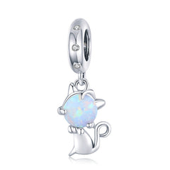 Sterling Silver 925 Zirconia Beads Cat Charms
