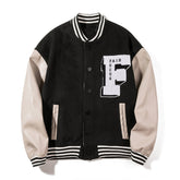 Men Leather Patchwork Embroidery Baseball Jacket