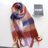Women Cashmere Plaid Tassels Shawl Scarf