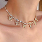 Women Crystal Butterfly Choker Pendant