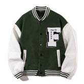 Men Leather Patchwork Embroidery Baseball Jacket