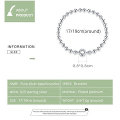 Sterling Silver 925 Pure Silver Round Bead Bracelet Forever Love Chain