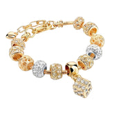 Women Gold Chunky Charm Crystal Bracelet