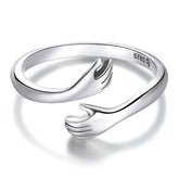Sterling Silver 925 Hug Warmth and Love Hand Adjustable Ring