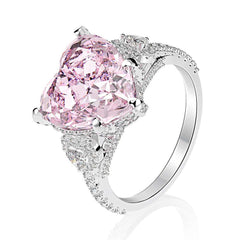 100% 925 Sterling Silver Heart Pink Sapphire Gemstone Ring