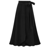 Women Elegant High Waist Long Open Fork Tie Half Skirt