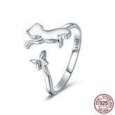 Sterling Silver 925 Butterfly Tail Cat Adjustable Ring