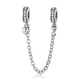 Sterling Silver 925 Women Heart Lock + Key Dangle Charm Bracelet