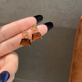 Woman Crystal Square Dangle Earrings