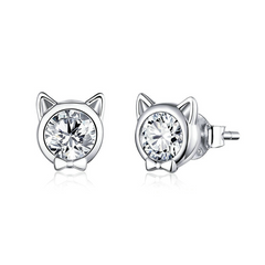 Sterling Silver 925 Women Cute Cat Earrings