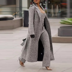 Women Casual Lapel Woolen Long Coat