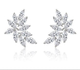 Woman Cubic Zircon Crystal Flower Stud Earrings