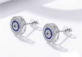 Sterling Silver 925 Women Blue Zircon Stud Earrings