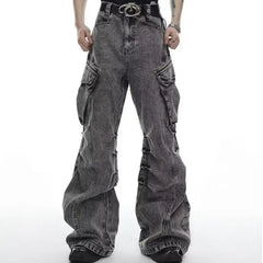 Men Casual Washed Straight Wide Leg Jeans