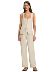 Women Slim Khaki Linen Pants Co Ord