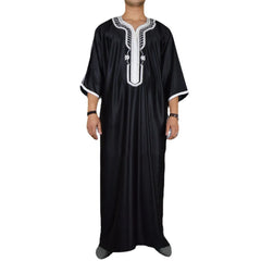 Men Moroccan Dubai Embroidered Loose Breathable Abaya Summer