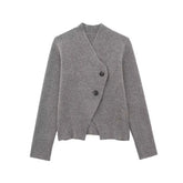 Women V-Neck Irregular Cardigans Knitted Elegant Skirt Grey Two Piece Outfits