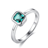 Sterling Silver 925 Classic Square Emerald Gemstone Ring