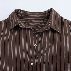 Women Long Sleeves Vertical Stripe Formal Shirt