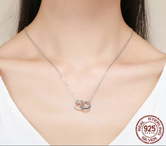 Sterling Silver 925 Minimalist Geometric Double Circle Black CZ Pendant Necklace