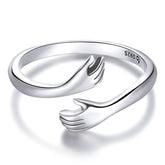 Sterling Silver 925 Hug Warmth and Love Hand Adjustable Ring
