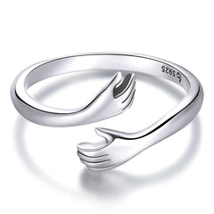 Sterling Silver 925 Hug Warmth and Love Hand Adjustable Ring