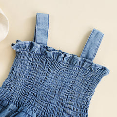 Kids Baby Girl Sleeveless Ruffle Denim Suspender Romper