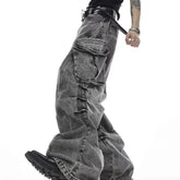 Men Casual Washed Straight Wide Leg Jeans