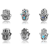 100% Real 925 Silver Blue Enamel Charm Fatima Hand Beads DIY Jewelry Fit Original JIUHAO Charms Bracelets Fashion 2021