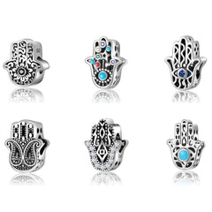 100% Real 925 Silver Blue Enamel Charm Fatima Hand Beads DIY Jewelry Fit Original JIUHAO Charms Bracelets Fashion 2021