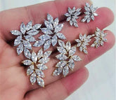 Woman Cubic Zircon Crystal Flower Stud Earrings