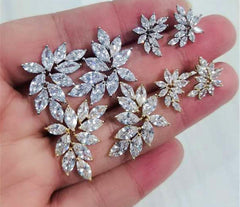Woman Cubic Zircon Crystal Flower Stud Earrings