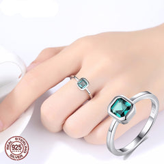 Sterling Silver 925 Classic Square Emerald Gemstone Ring