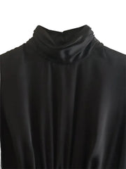 Women Black Satin Smock Crop Blouse