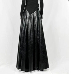 Women Black Winter Leather Flared A-line Skirt