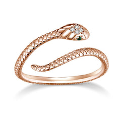 Woman Accessories Sterling Silver 925 Platinum Plated Green Zircon Snake Ring