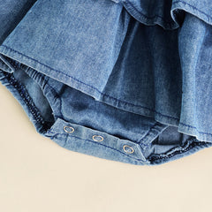 Kids Baby Girl Sleeveless Ruffle Denim Suspender Romper