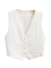 Women Vintage Cropped V Neck Sleeveless Waistcoat