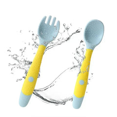 Kids Baby Spoon Fork Soft Bendable Silicone Scoop Fork Kit Tableware
