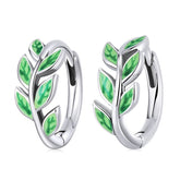 Sterling Silver 925 Leaf Ear Buckles Hoop Earrings