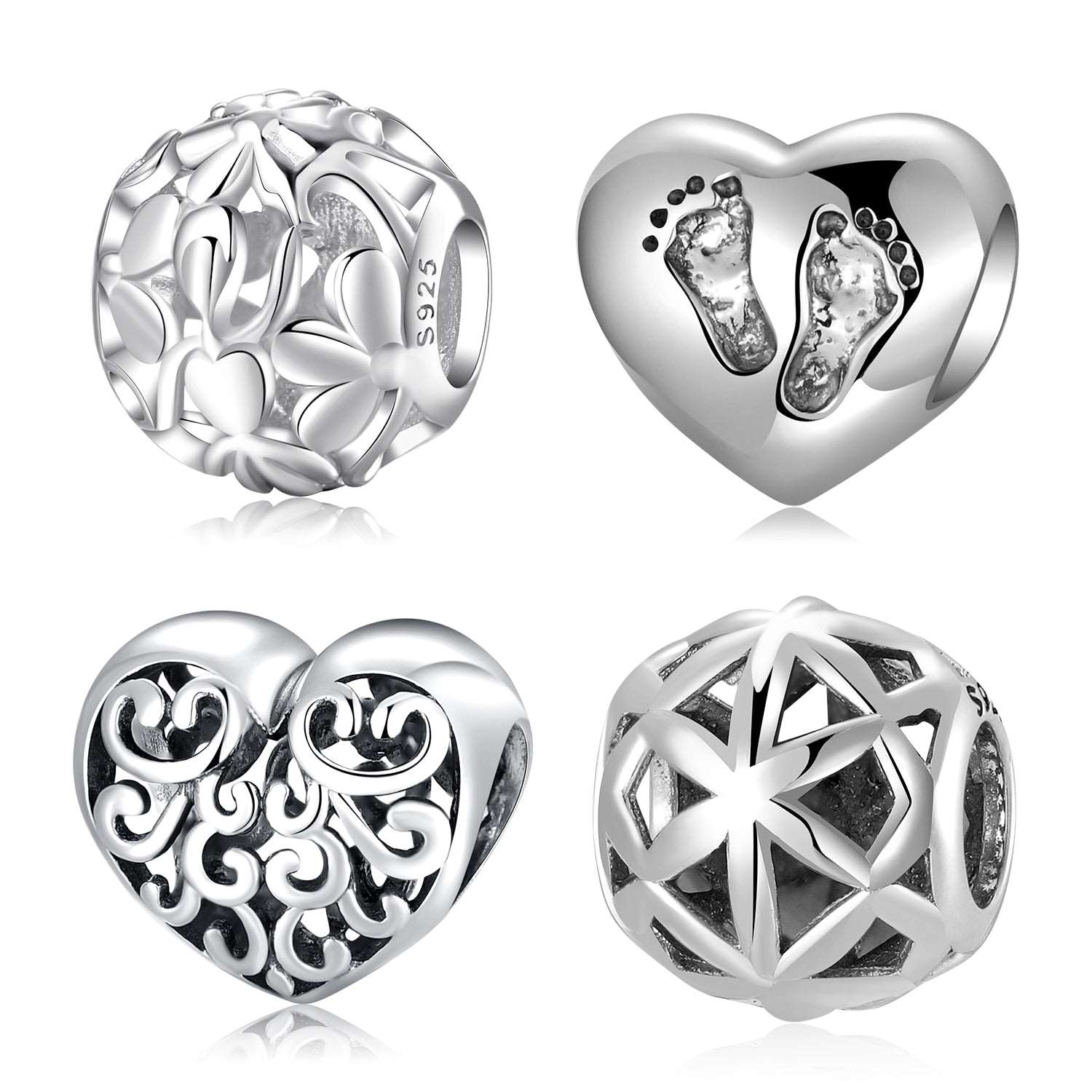 100% Authentic 925 Sterling Silver Ribbon U-shape Chocolate Heart Family Beads Fit Original JIUHAO DIY Bracelet Jewelry Making