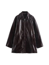 Women Leather High Waist A-line Skirt Suits