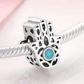 Women 100% Real 925 Silver Blue Enamel Fatima Hand Bead Charms