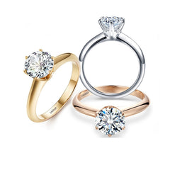 Women 18K Pure Gold Solitaire 2.0ct CZ Engagement Rings