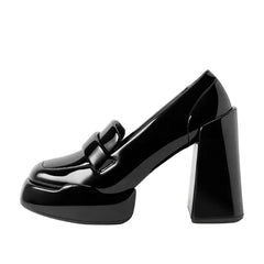Women Casual Leather Slip on Chunky Platforms