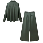 Women Wide Wrist Sleeve Loose Shirt + Vintage Pants Suits